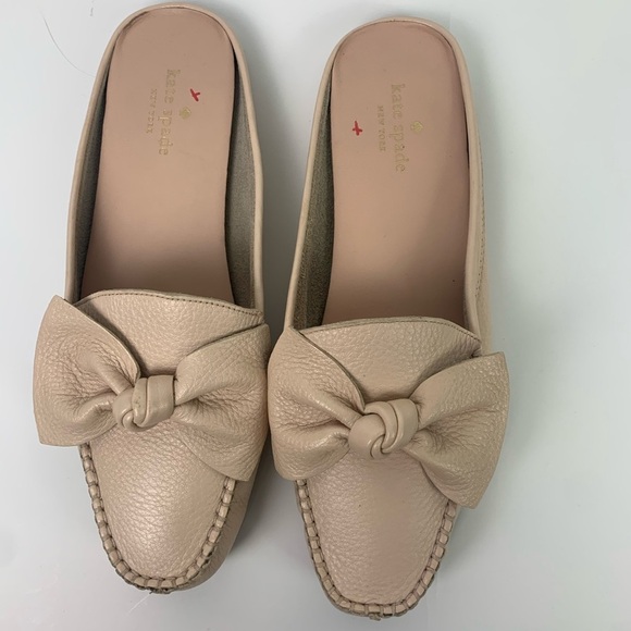 Kate Spade New York Mallory Soft Pink Leather Bow Flats Slides Mules Slip On 9 - Picture 4 of 7